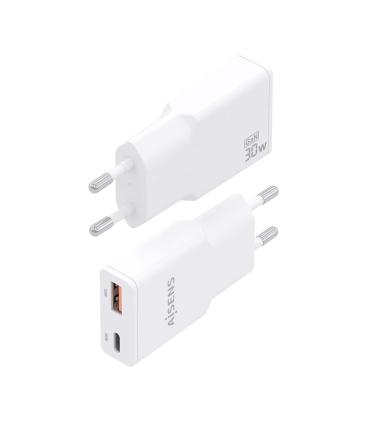 Cargador GaN De Pared Aisens ASCH-30W2P046-W  1xUSB Tipo-C  1xUSB  30W