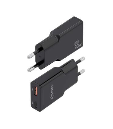 Cargador GaN De Pared Aisens ASCH-30W2P047-BK  1xUSB Tipo-C  1xUSB  30W