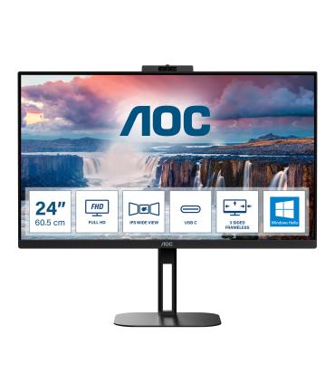 Monitor Profesional AOC 24V5CW BK 23.8'  Full HD  Webcam  Multimedia  Regulable En Altura  Negro