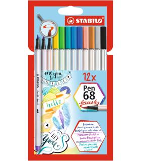 ESTUCHE CARTON 12 UNIDADES ROTULADOR PEN 68 BRUSH COLORES SURTIDOS STABILO 568 12-21