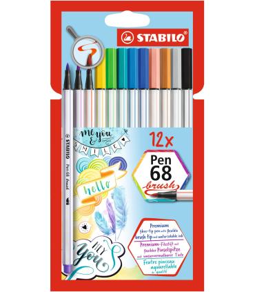 ESTUCHE CARTON 12 UNIDADES ROTULADOR PEN 68 BRUSH COLORES SURTIDOS STABILO 568 12-21