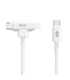 HYPER SILICONE USB-C TO USB-C AND LIGHTNING HYBRID 60W CABLE - WHITE