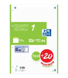 RECAMBIO COLOR 1 A4  100+20 HOJAS 5X5 VERDE 90GRS OXFORD 400158059