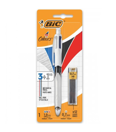 Bolgrafo de Tinta de Aceite Retrctil Bic 4 Colours 942103/ 1 unidad/ 4 Colores de Tinta/ Cuerpo Color Blanco