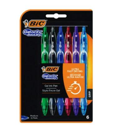 Bolgrafos de Tinta de Gel Retrctil Bic Gelocity Quick Dry 964769/ 6 unidades/ Surtidos