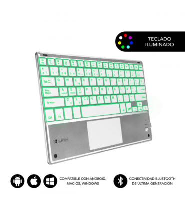 SUBBLIM Teclado Bluetooth Smart Backlit BT Keyboard Touchpad Silver