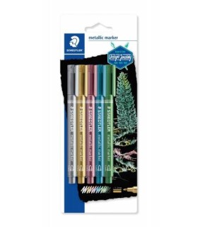 BLSTER CON 5 MARCADORES METLICOS EN COLORES ORO, PLATA, ROJO, AZUL Y VERDE STAEDTLER 8323-S BK5