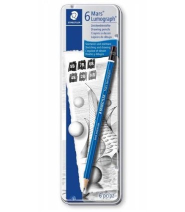 ESTUCHE DE METAL CON 6 LPICES, GRADUACIONES 8B,  7B,  6B,  4B,  2B,  HB STAEDTLER 100 G6