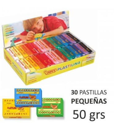 CAJA EXPOSITORA 30 PASTILLAS PLASTILINA 50 G COLORES SURTIDOS (2 UDS X 15 COLORES) JOVI 70S