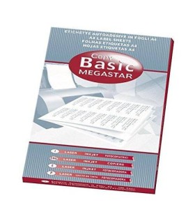 CAJA 100 HOJAS ETIQUETAS BLANCAS SIN MRGENES-LSER/INYECCIN DE TINTA/FOTOCOPIADORAS-210X148 MM MEGASTAR LP4MS-210148