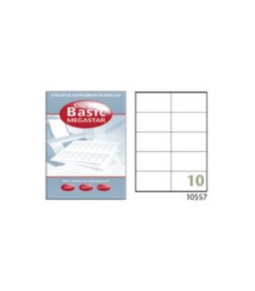 CAJA 100 HOJAS ETIQUETAS BLANCAS CON MRGENES-LSER/INYECCIN DE TINTA/FOTOCOPIADORAS-105X57 MM MEGASTAR LP4MS-10557