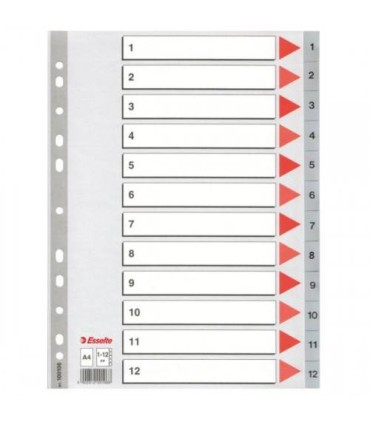 SEPARADOR NUMERICO POLIPROPILENO MULTITALADRO 1-12 FORMATO A4 COLOR GRIS ESSELTE 47138