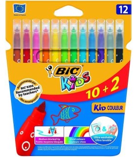 ESTUCHE 10+2 ROTULADORES ULTRALAVABLES KID COULEUR TRAZO 0,8MM. 12 COLORES BIC 9202942