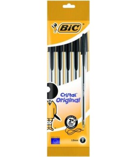 BOLSA 5 BOLIGRAFOS CRISTAL CON CUERPO TRANSPARENTE TRAZO 0,4MM. NEGRO BIC 802051