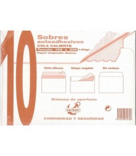 PAQUETES DE 10 SOBRES BLANCO VERJURADO 162X229 120 GRS. SAM 664930