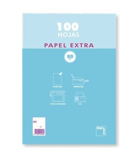 PAQUETE PAPEL EXTRA BLANCO SATINADO 100 HOJAS 80 GRS. A-4 (210X297MM.) LISO PACSA 21811