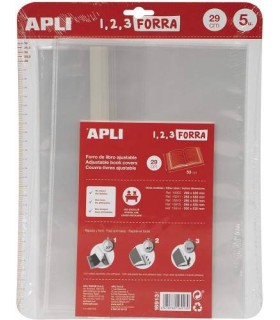 FORRO DE LIBROS CON SOLAPA AJUSTABLE PP 290 MM 5 U. APLI 16913