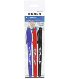 PACK 3 ROTULADORES MONO TWIN PERMANENTES PUNTA FINA Y GRUESA (NEGRO, AZUL, ROJO). TOMBOW OS-TME-3P