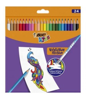 ESTUCHE 24 LAPICEROS DE COLOREAR BORRABLE EVOLUTION ILLUSION CON GOMA INCORPORADA BIC 987869