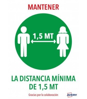 SEALES ADHESIVOS PREIMPRESO  \"MANTENER DISNTACIA MINIMA DE 1,5 MT\" SOBRE DE 2 HOJAS EN A4 AVERY AV_KITCOVID4_ES