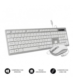 SUBBLIM Teclado Ergonmico y ratn con cable USB Plano Silencioso Plateado/Blanco Ergo