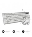 SUBBLIM Teclado Ergonmico Y Ratn Con Cable USB Plano Silencioso Plateado/Blanco Ergo