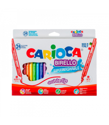 CAJA 24 ROTULADORES COLORES DOBLE PUNTA BIRELLO CARIOCA 41521