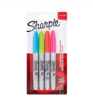 Sharpie 2065403 marcador permanente Fibre tip Azul, Verde, Naranja, Rosa 4 pieza(s)