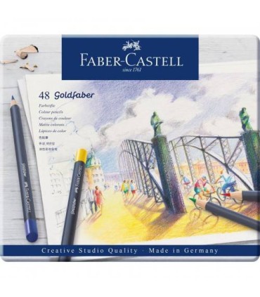 ESTUCHE DE METAL CON 48 LPICES DE COLORES GOLDFABER. FABER CASTELL 114748