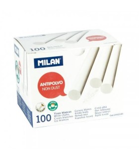 CAJA 100 TIZAS DE CARBONATO DE CALCIO BLANCAS REDONDAS -ANTIPOLVO MILAN 2442100