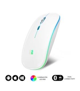 RATN PTICO INALMBRICO 2.4G Y BT RGB LED DUAL FLAT MOUSE WHITE