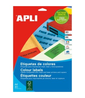 PACK 20 HOJAS (200 UDS) ETIQUETAS AMARILLAS 210X297MM APLI 1599